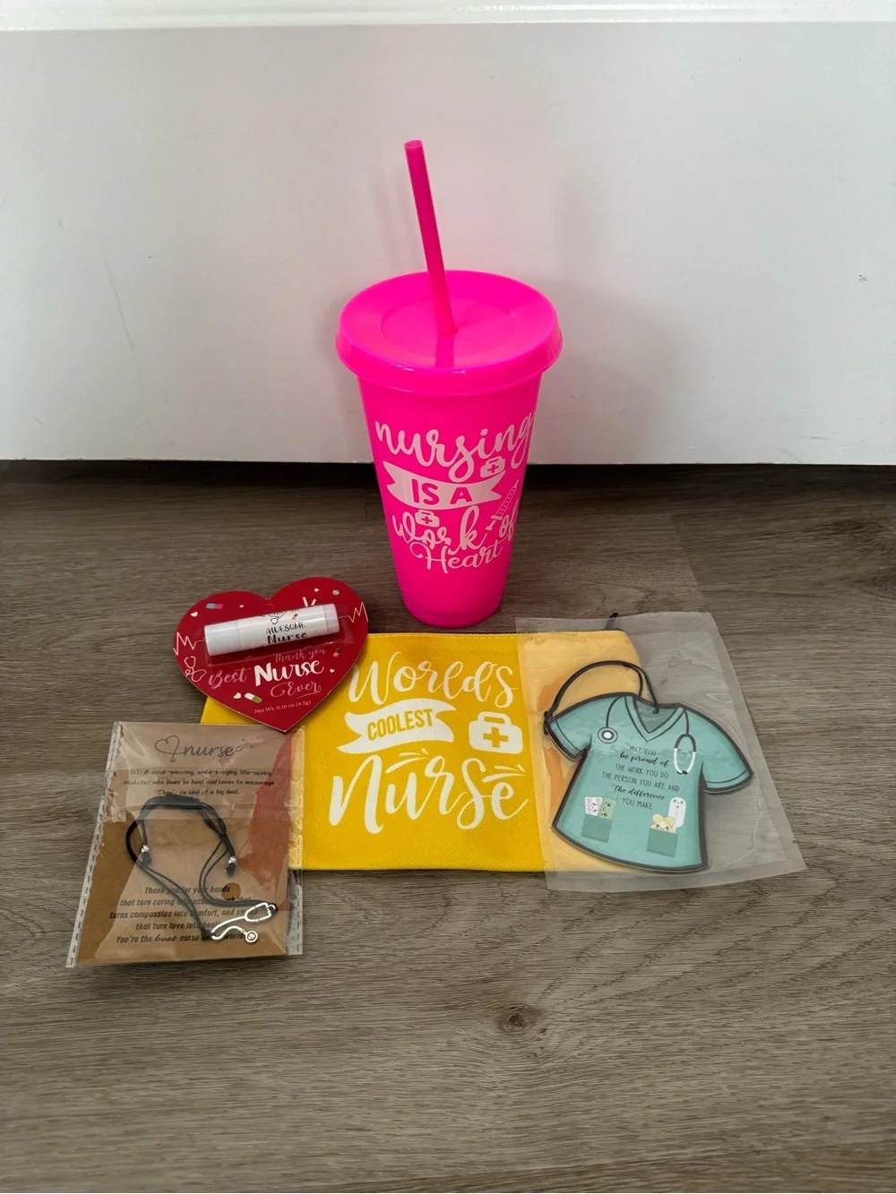 Nurse Appreciation Hot Pink Tumbler with Straw Bundle
